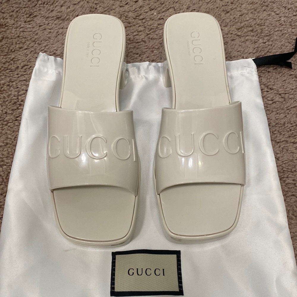 *KNOCK OFF* White Gucci Rubber Slide Sandals